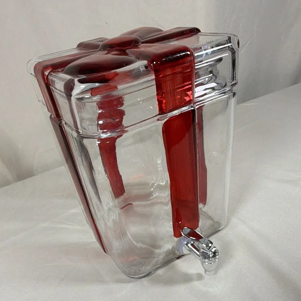 Winterberry Lane Glass Gift Box Drink Dispenser | Christmas Beverage Server